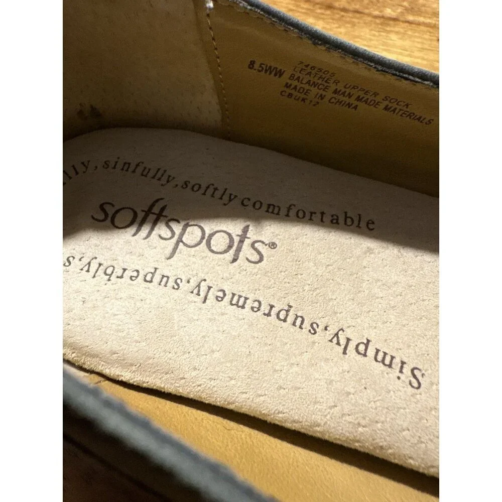 SOFTSPOTS Mary Jane Woven Suede Flats Buckle Blue Cushioned Comfort Size 8.5WW‎